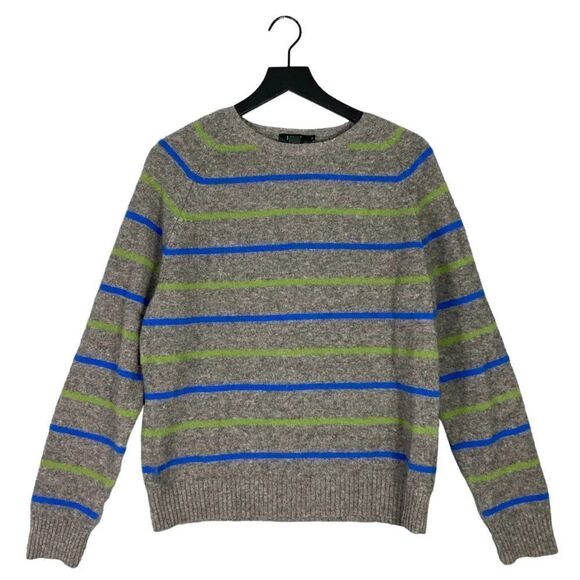 J. Crew Wool Sweater Men's Gray Striped Pullover Crewneck Classic Size XL - Picture 1 of 16